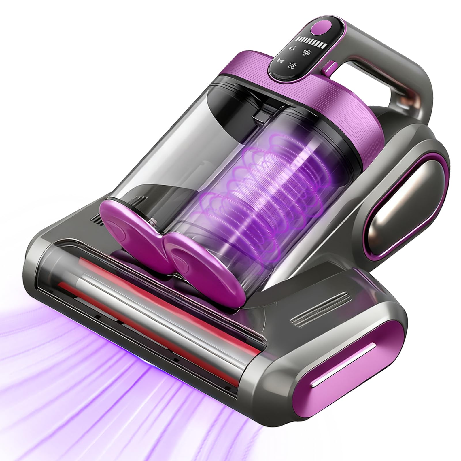 Cordless Mattress Vacuum Cleaner, 16kpa Bed Vacuum Cleaner with 253.7nm Uv-C Light & Ultrasonic Tech Dual Bins for Dust & Widen Suction Port 120w for Bed Sofa & Pet Hair(Purple)
