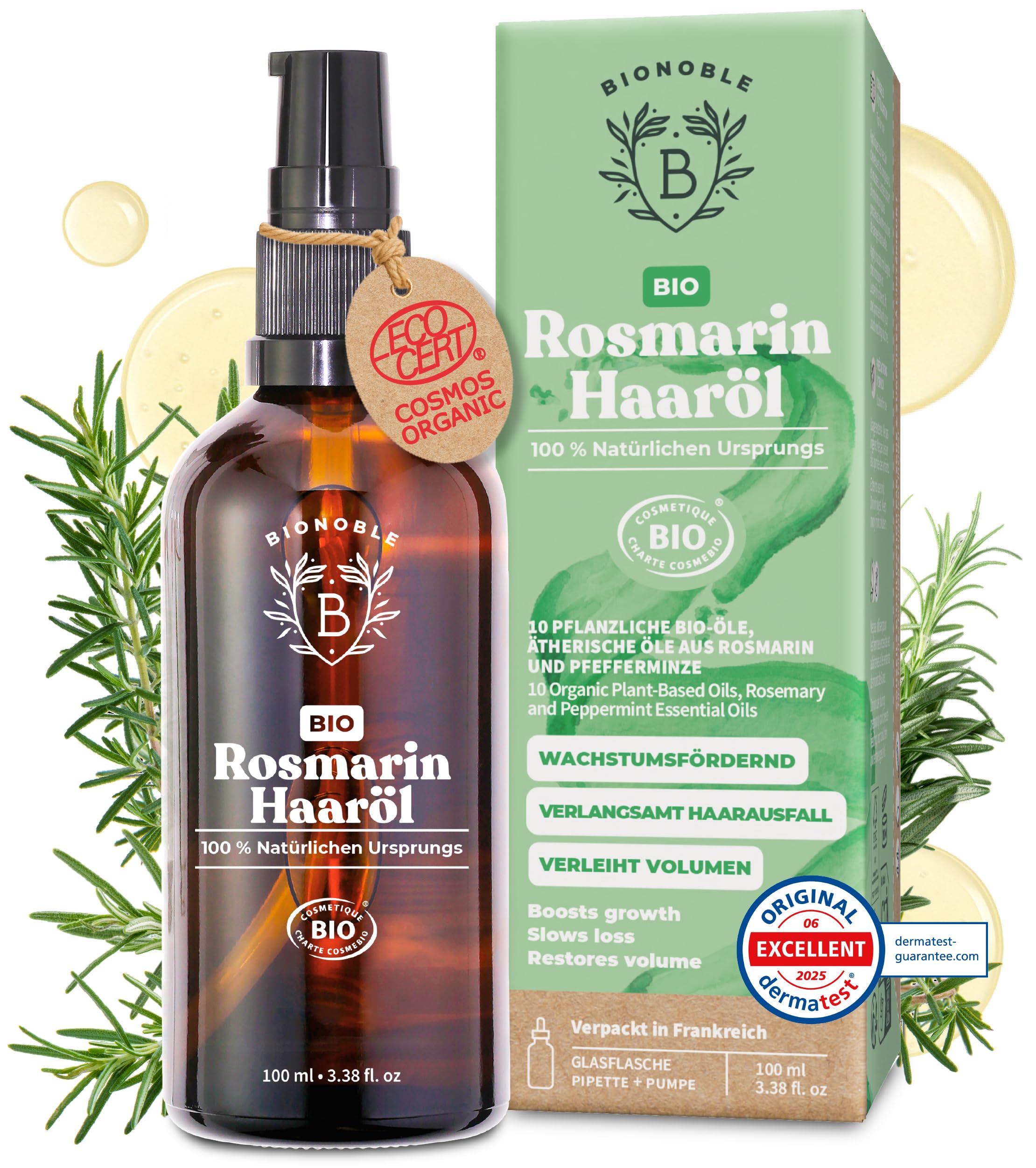 Bionoble Organic Castor Oil, 50 ml, 100% Pure, Natural and Cold Pressed, for Eyelashes, Eyebrows, Hair, Beard, Nails, Vegan and Cruelty-Free, Glass Bottle + Pipette + Pump