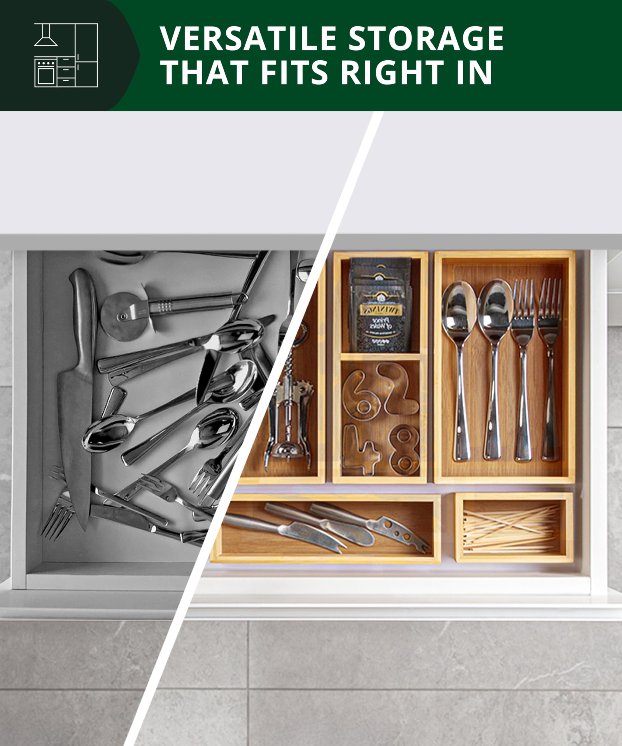 Bambus Schubladen-Organizer Set – 5-teilig für Küche & Bad