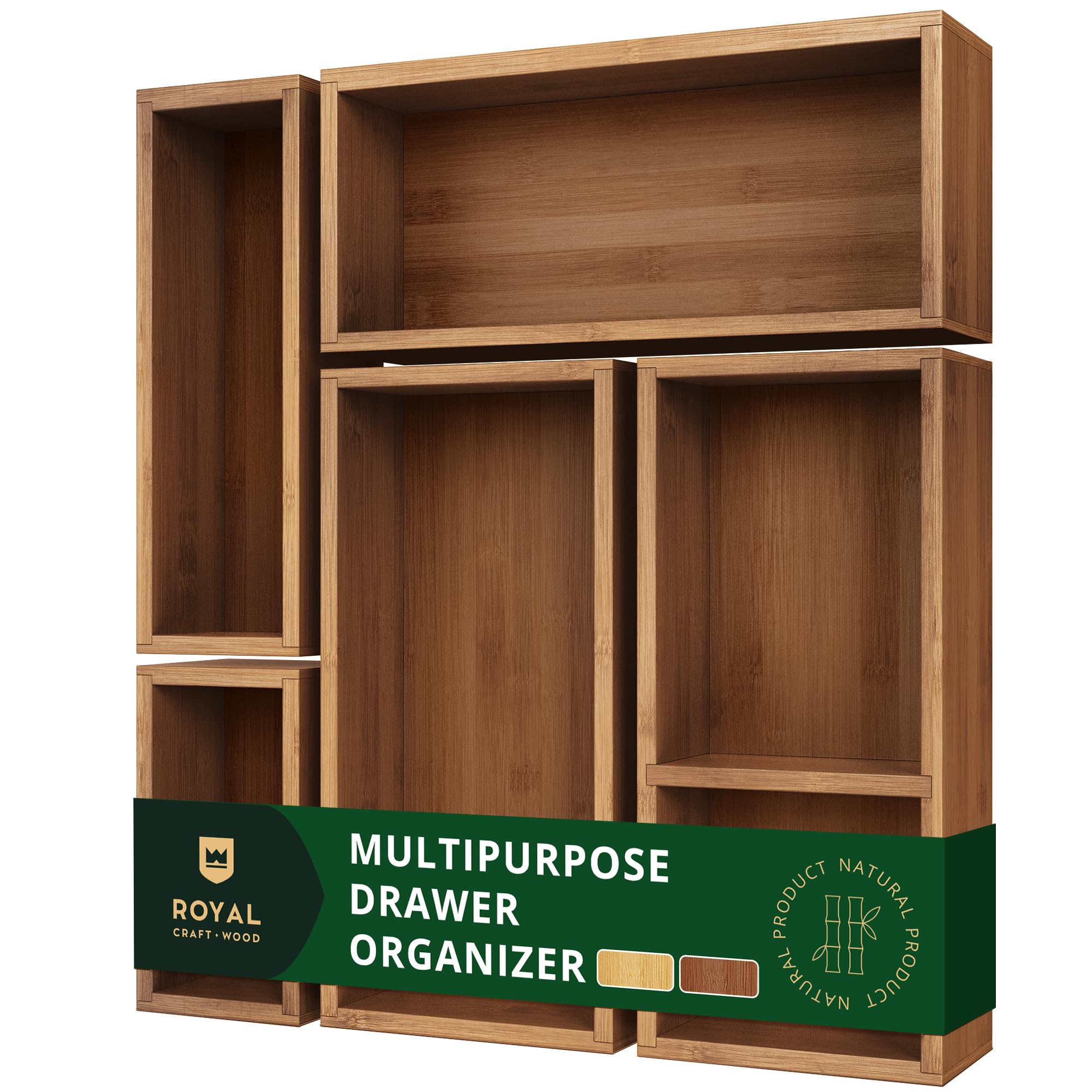 Bambus Schubladen-Organizer Set – 5-teilig für Küche & Bad
