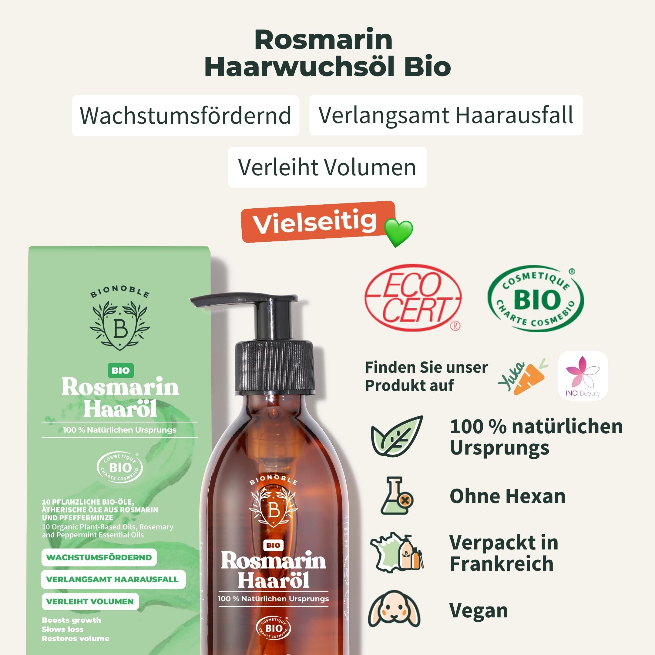 Bionoble Organic Castor Oil, 50 ml, 100% Pure, Natural and Cold Pressed, for Eyelashes, Eyebrows, Hair, Beard, Nails, Vegan and Cruelty-Free, Glass Bottle + Pipette + Pump