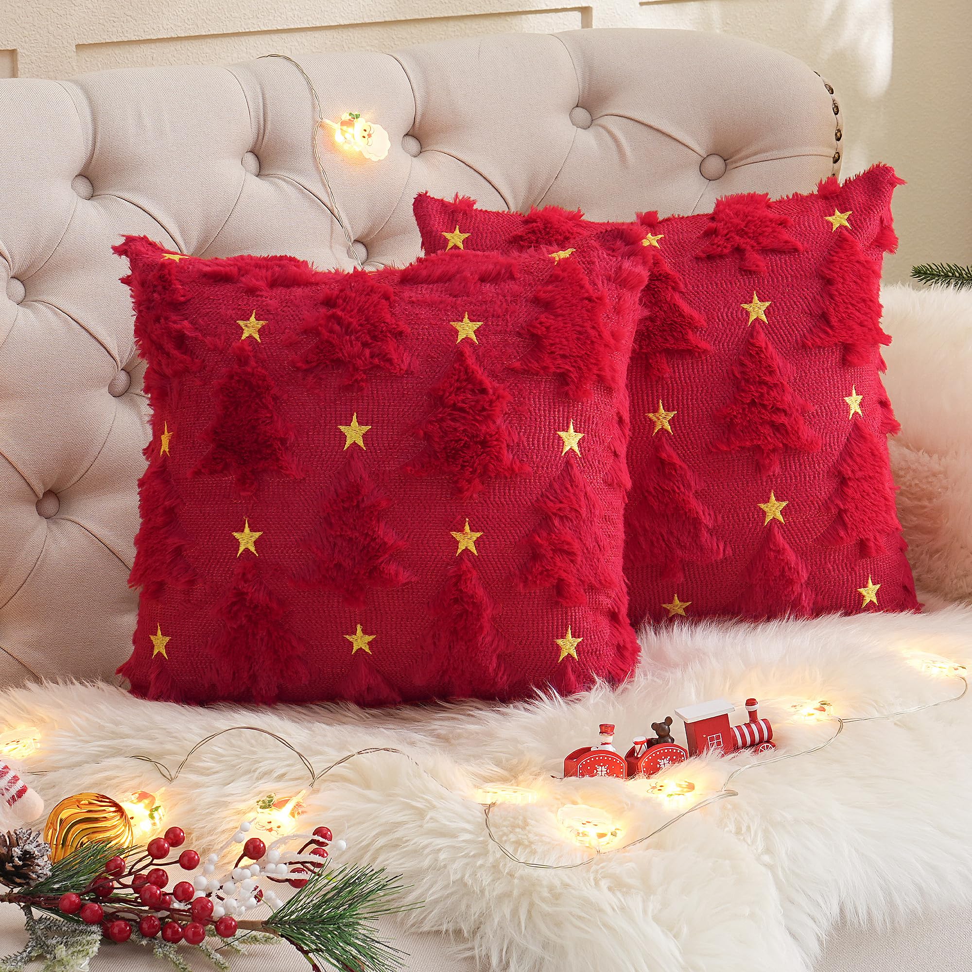 Boho Kissenhüllen 45x45 cm – Flauschig in Beige, 2er Set