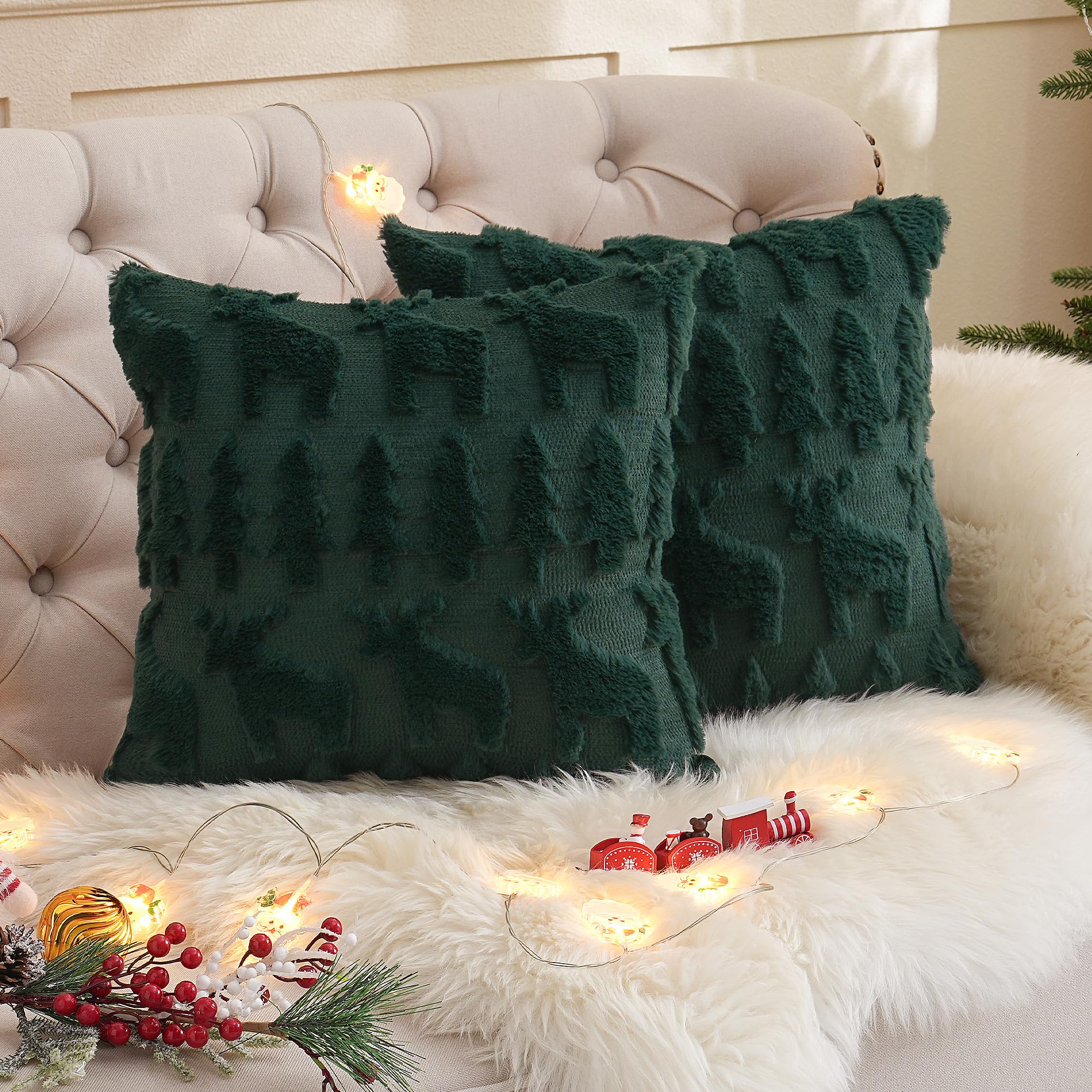 Boho Kissenhüllen 45x45 cm – Flauschig in Beige, 2er Set