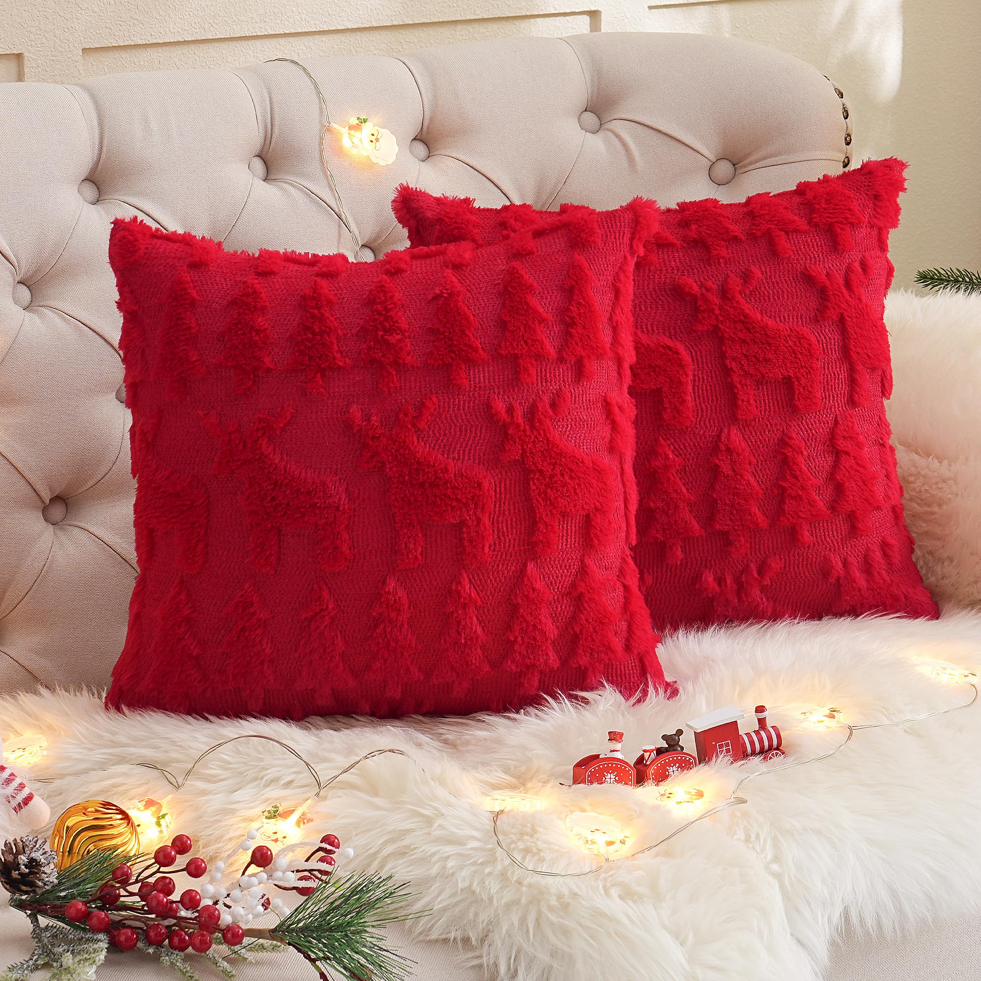 Boho Kissenhüllen 45x45 cm – Flauschig in Beige, 2er Set