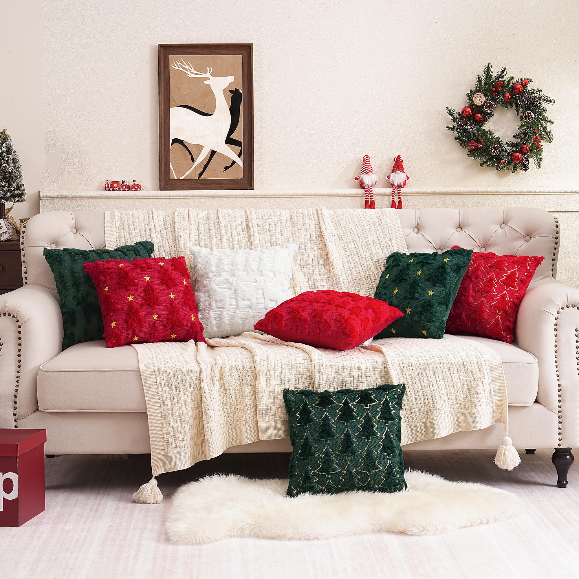 Boho Kissenhüllen 45x45 cm – Flauschig in Beige, 2er Set